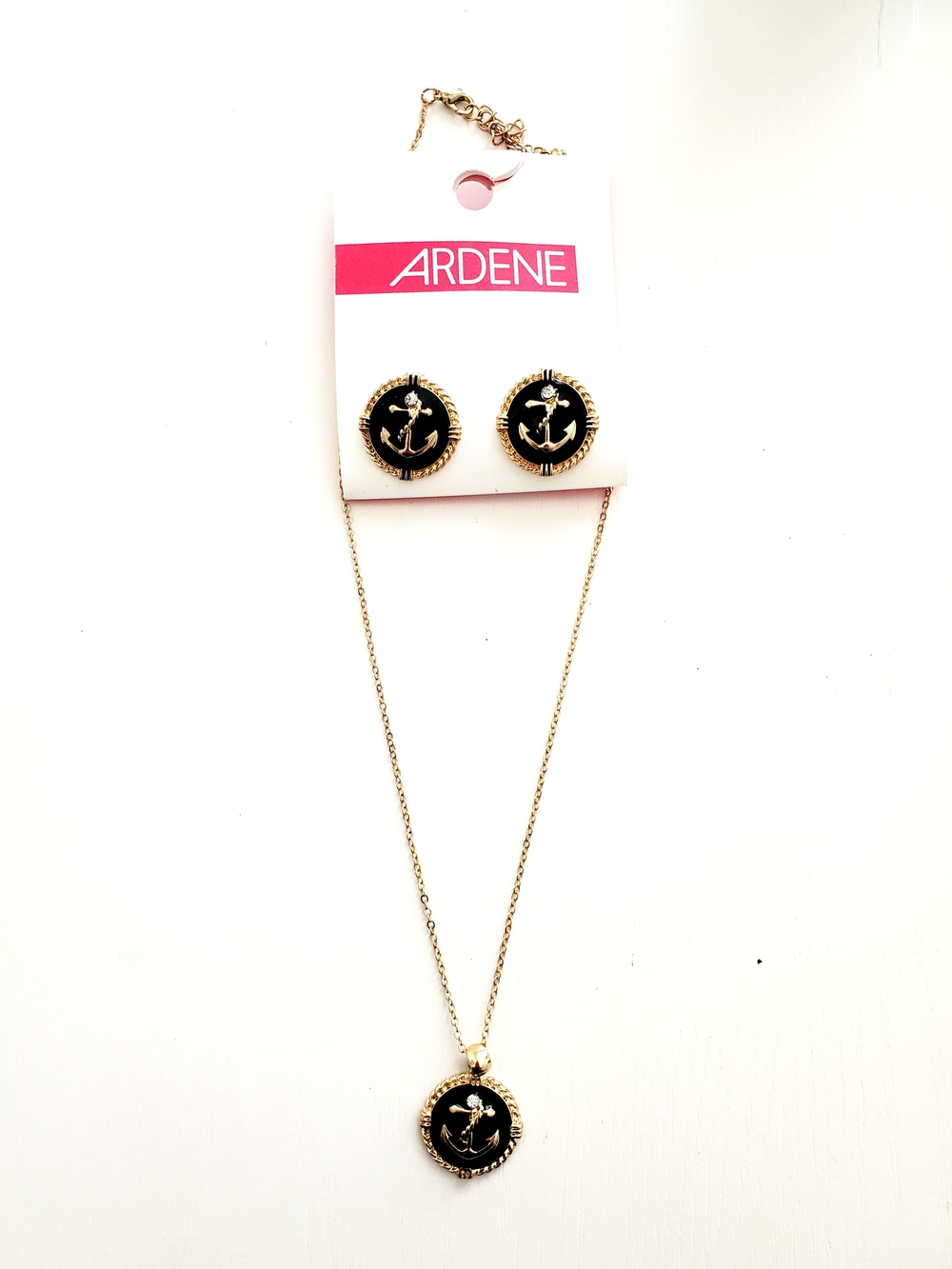 ARDENE Gold and Black Nautical Anchor Necklace & Earring Set
